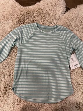 Athleta Light Teal and White Striped Long Sleeve Tee